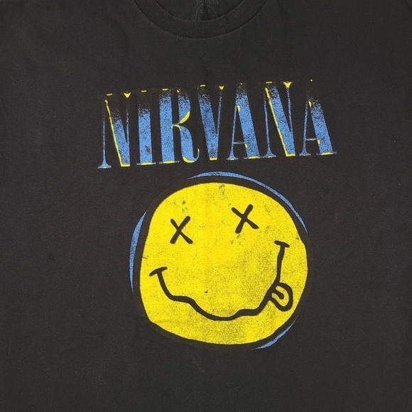 Nirvana Black Smiley Short Sleeve Crewneck Band Tee Men's XL - Picture 3 of 6